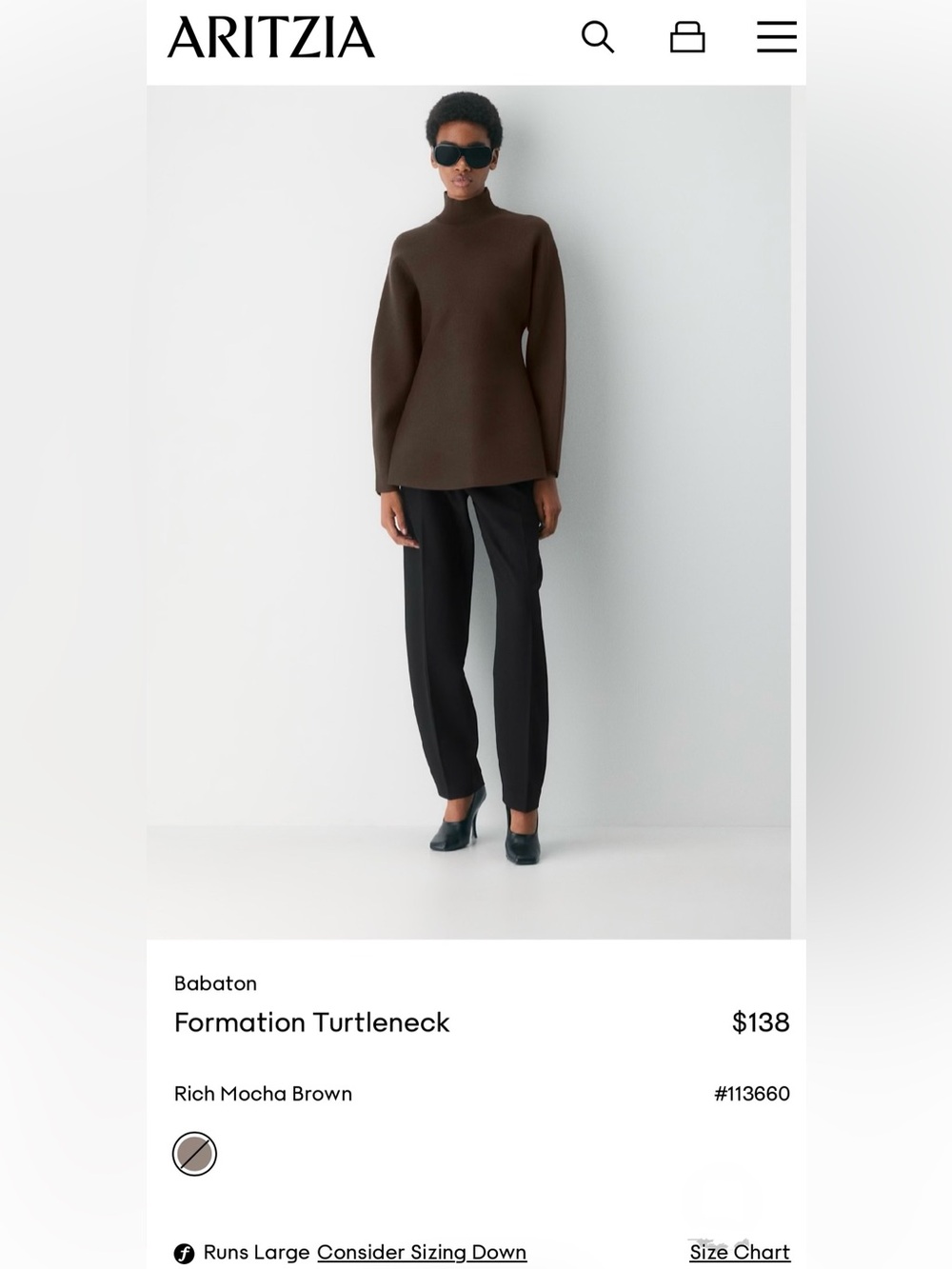NWT Aritzia Babaton Formation Turtleneck Rich Mocha Brown - Picture 2 of 6